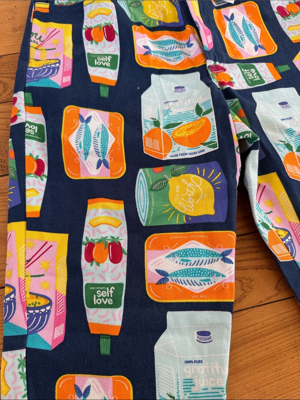 Lucy & Yak Navy Straight Leg Jeans with Colorful Grocery Print - Picture 10 of 12
